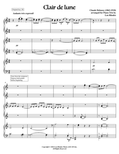 Debussy - Clair de Lune, for Six hands (one piano) (arr. Len Rhodes)