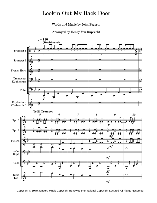 Lookin' Out My Back Door (arr. Henry Von Ruprecht)