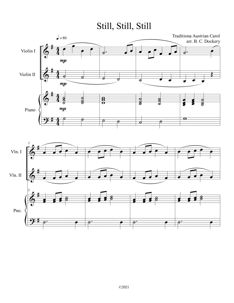 Still, Still, Still (Violin Duet) with optional piano accompaniment (arr. B. C. Dockery)