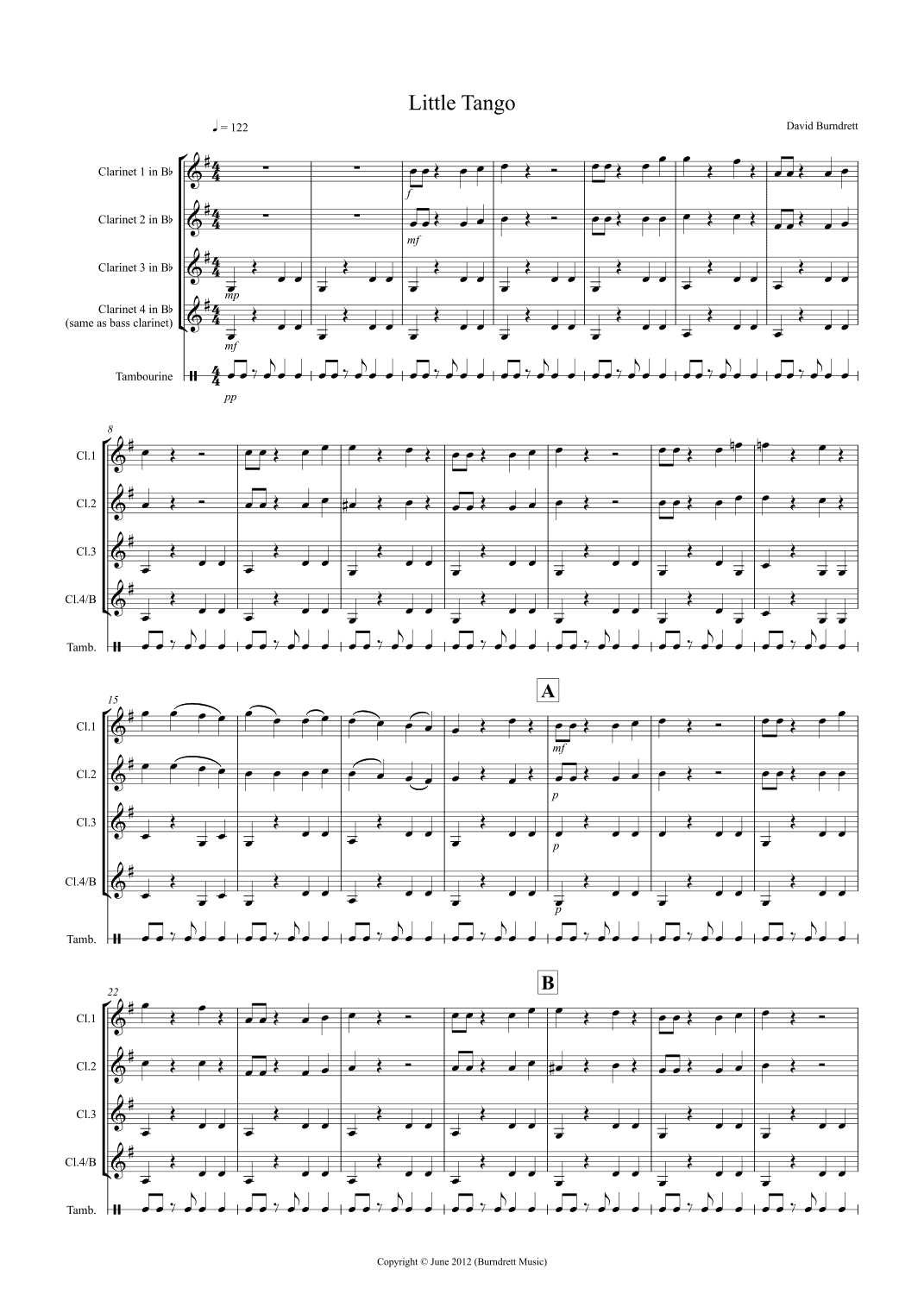 Little Tango for Beginning Clarinet Quartet