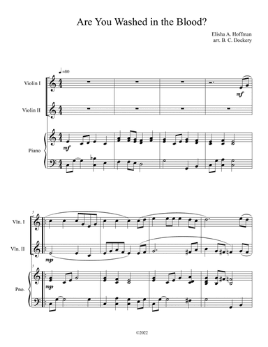 Are You Washed in the Blood? (Violin Duet with Piano Accompaniment) (arr. B. C. Dockery)