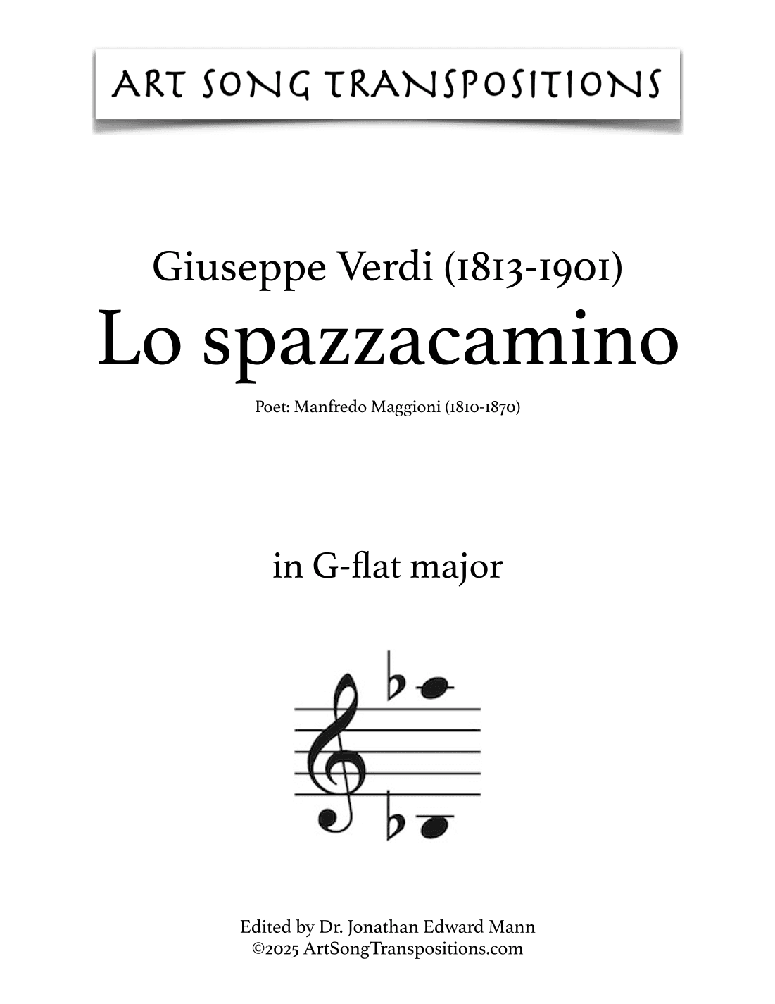 VERDI: Lo spazzacamino (transposed to G-flat major) (arr. ArtSongTranspositions.com)