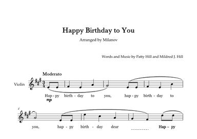 Happy Birthday to You in A Violin Lyrics (arr. Milanov)