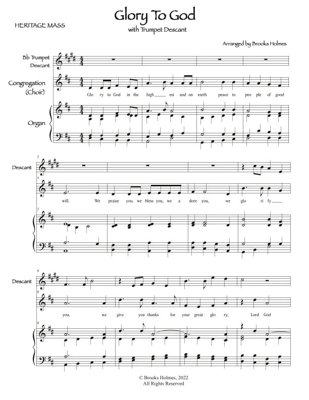 Heritage Mass Parts, "Glory To God" Trumpet Descant & Organ (arr. Brooks Holmes)
