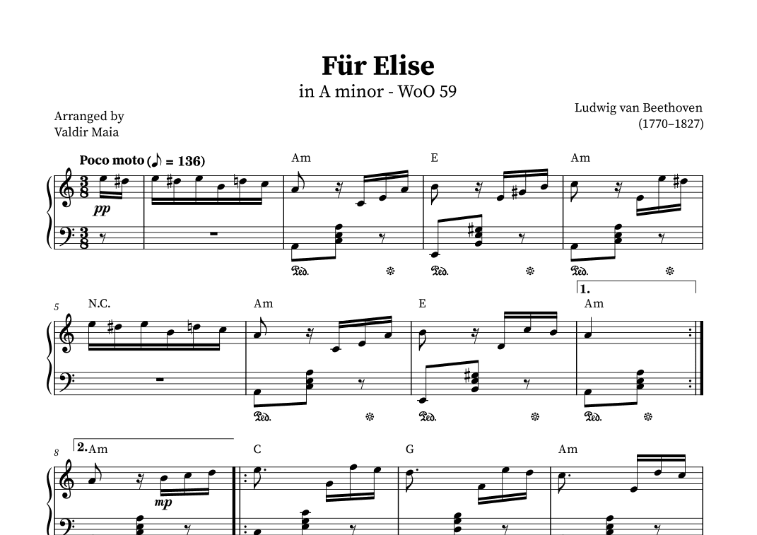 Fur Elise (+CHORDS) (arr. Valdir Maia)