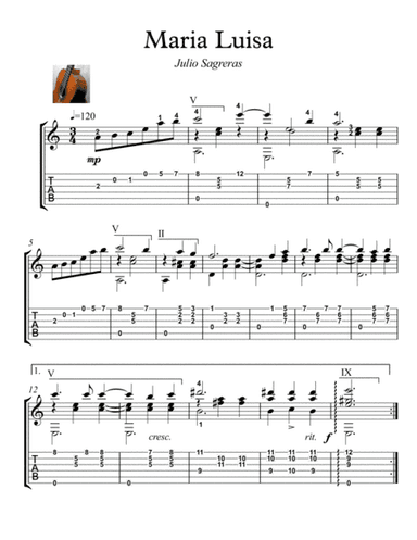 Maria Luisa Guitar solo (arr. PianoSheetNow)