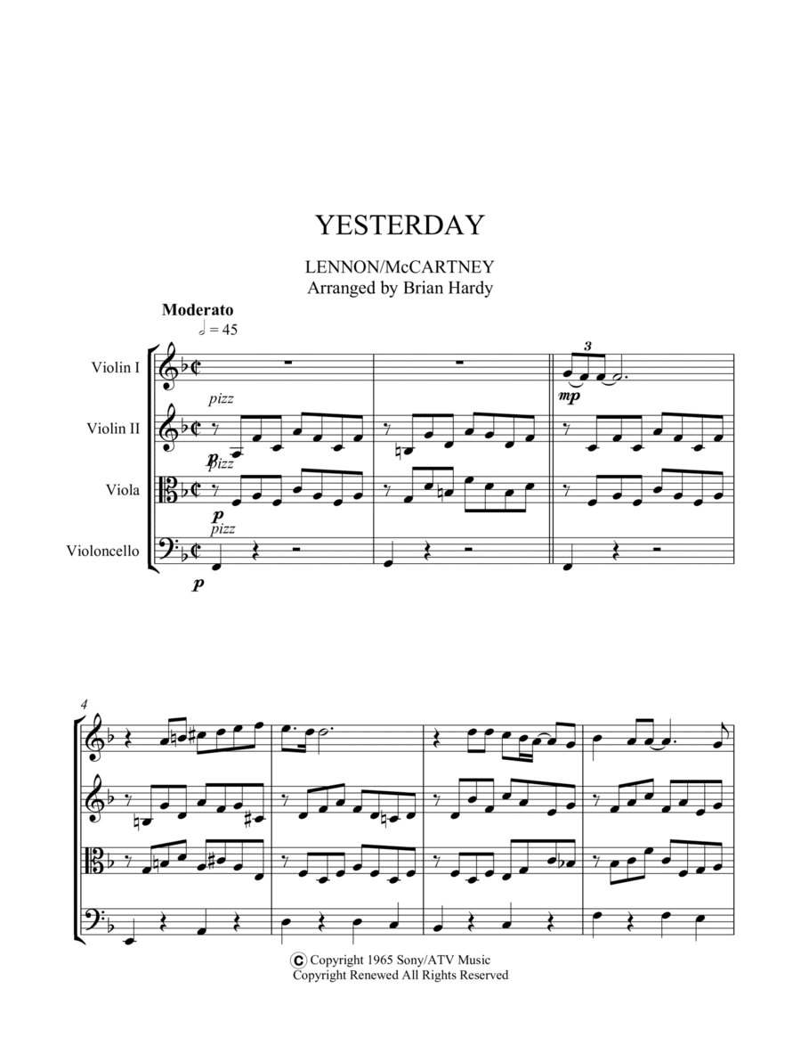 Yesterday (arr. Brian Hardy, Bacchus Quartet)