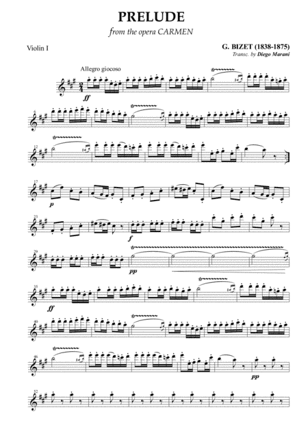 Carmen Overture (Prelude) for String Quartet (arr. Diego Marani)