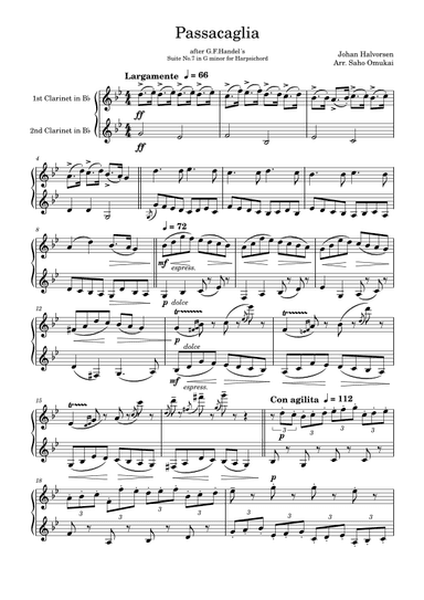 Johan Halvorsen: Passaceglia for 2 Clarinets. (arr. Saho Omukai)