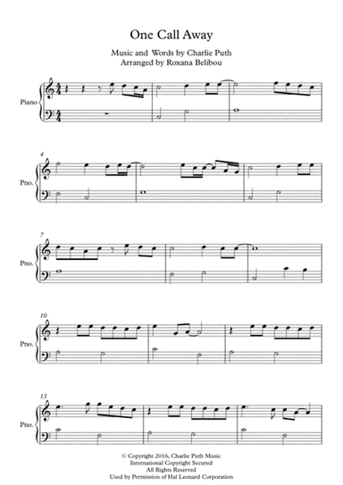 One Call Away (arr. Roxana Belibou)