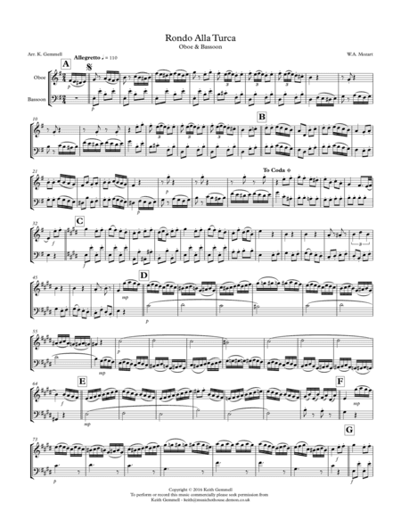 Rondo Alla Turca: Oboe and Bassoon Duet (arr. Keith Gemmell)