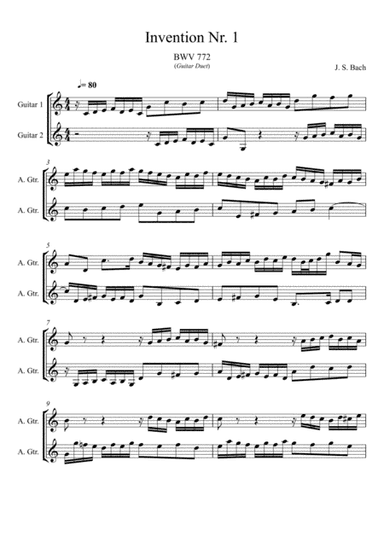 Johann Sebastian Bach - Invention No.1 (Guitar duet) (arr. André Laitano)