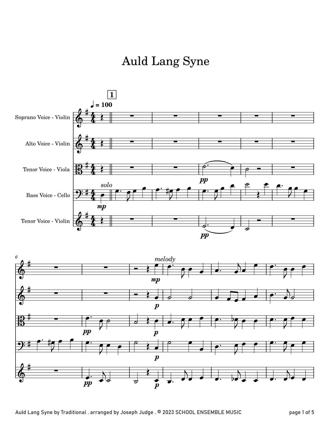 Auld Lang Syne for String Quartet in Schools (arr. Joseph Judge)