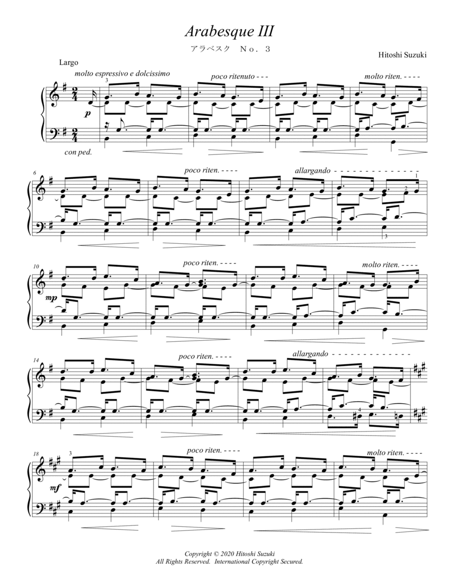 Arabesque No.3 for Piano Solo