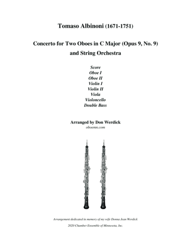 Concerto for Two Oboes in C Major, Op. 9 No. 9 and String Orchestra (arr. Don Werdick (1946 - ))