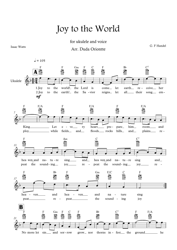 Joy to the World (F major - TABS - with lyrics) (arr. Duda Oriontte)