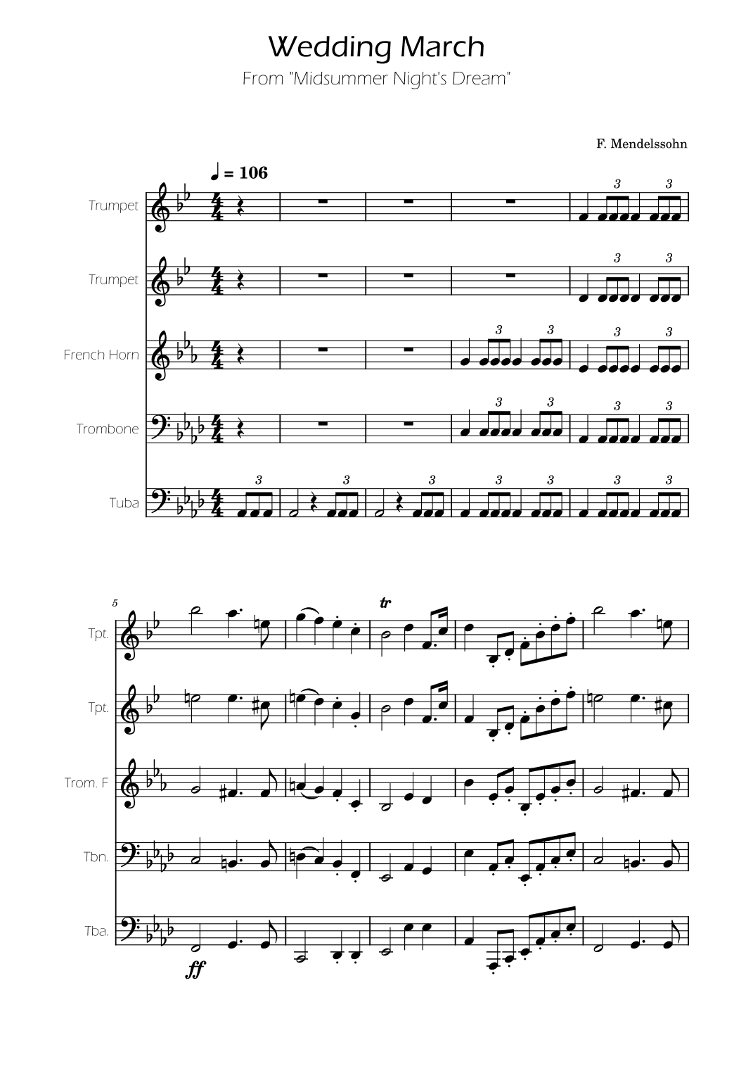 Wedding March - Brass Quintet- F.Mendelssohn (arr. Ygor Nunes)