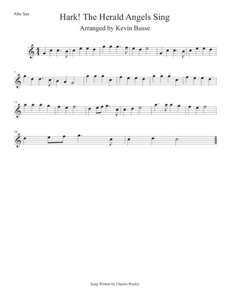 Hark! The Herald Angels Sing (Easy key of C) Alto Sax (arr. Kevin Busse)