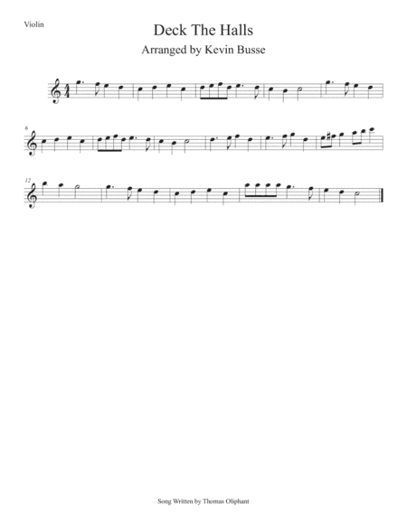 Deck The Halls (Easy key of C) Violin (arr. Kevin Busse)