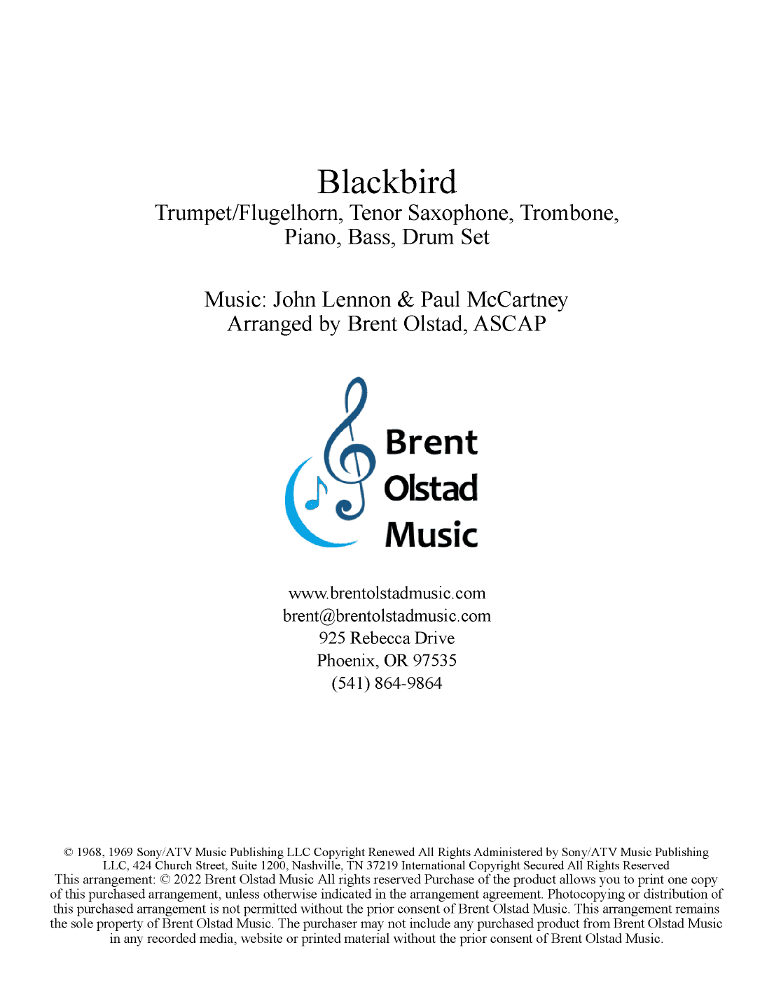 Blackbird (arr. Brent Olstad, ASCAP)