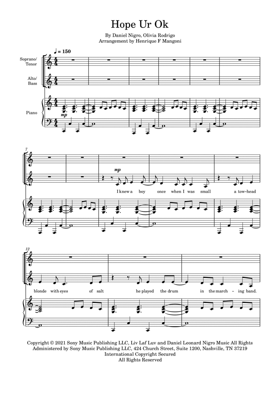 Hope Ur Ok (arr. Henrique F Mangoni)