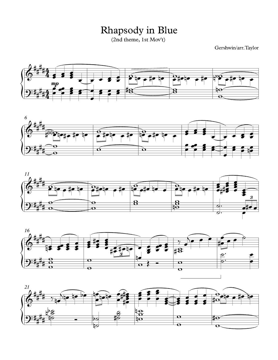 Theme from Rhapsody in Blue (arr. Paul Taylor)