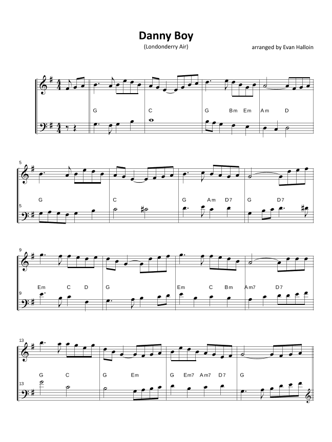 Danny Boy (Londonderry Air) for violin and bass (arr. Evan Halloin)