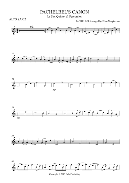 Pachelbel's Cannon - for Sax Quintet & Percussion - ALTO SAX 2 (arr. Ellen Macpherson)