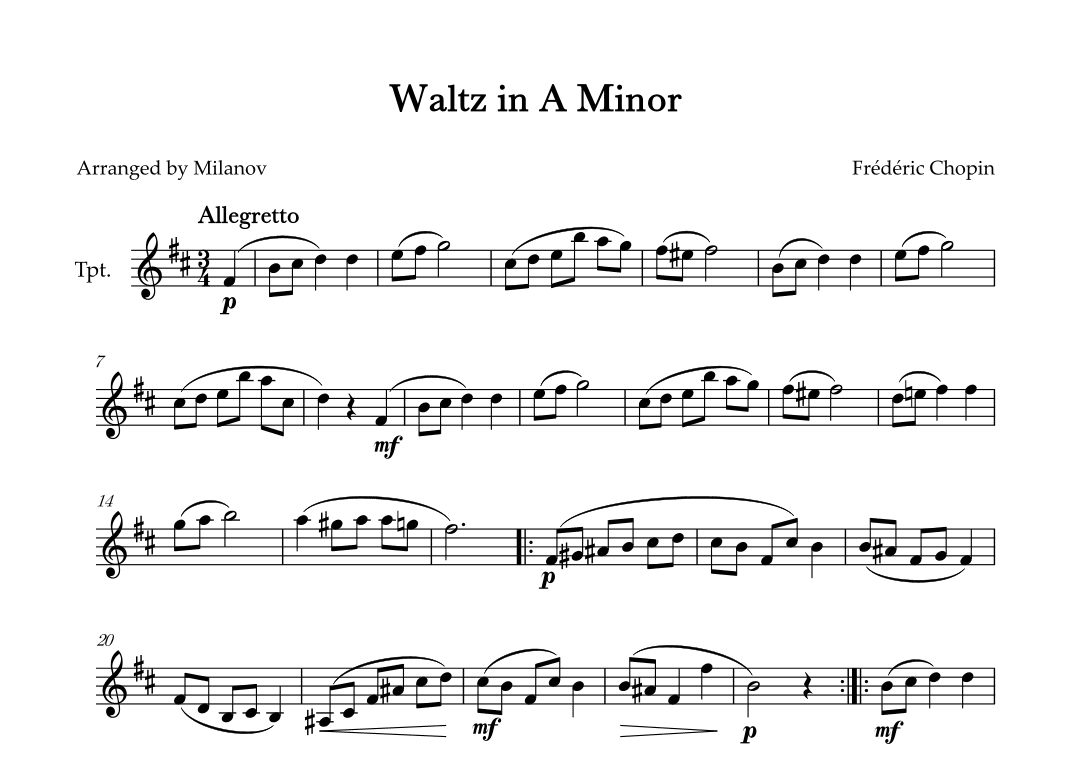 Waltz in A Minor | B. 150, Op. Posth. | Chopin | Trumpet (arr. Milanov)