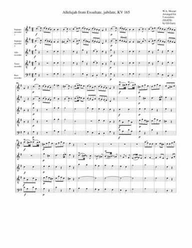 Allelujah from Exsultate, jubilate, KV 165 (arrangement for 5 recorders) (arr. Gil Garty)