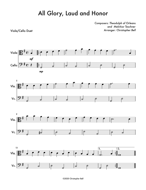 All Glory, Laud and Honor (Viola/Cello Duet) (arr. Christopher Bell)