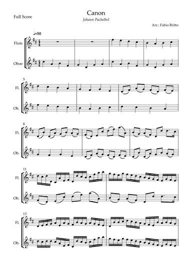 Canon - Johann Pachelbel (Wedding/Reduced Version) for Flute & Oboe Duo (arr. Fabio Britto)