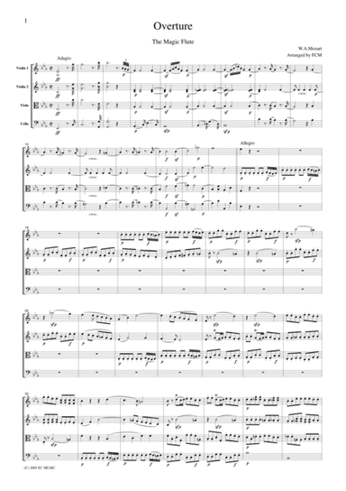 Mozart Overture to The Magic Flute, for string quartet, CM014 (arr. FCMUSIC)