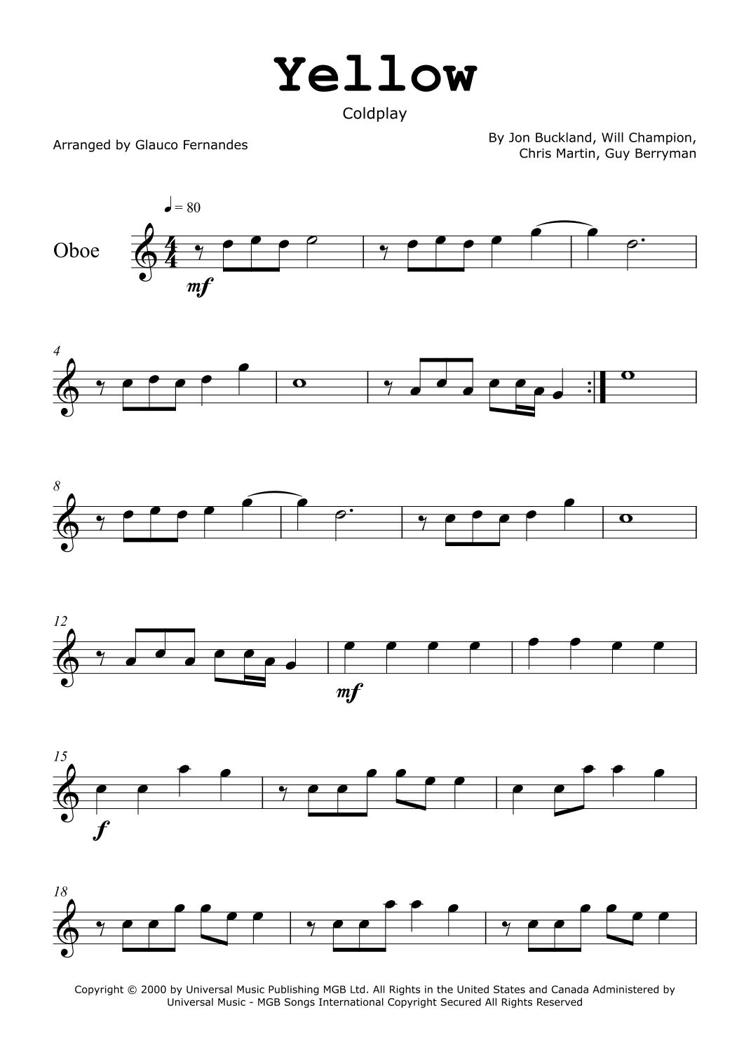 Yellow (arr. Glauco Fernandes)