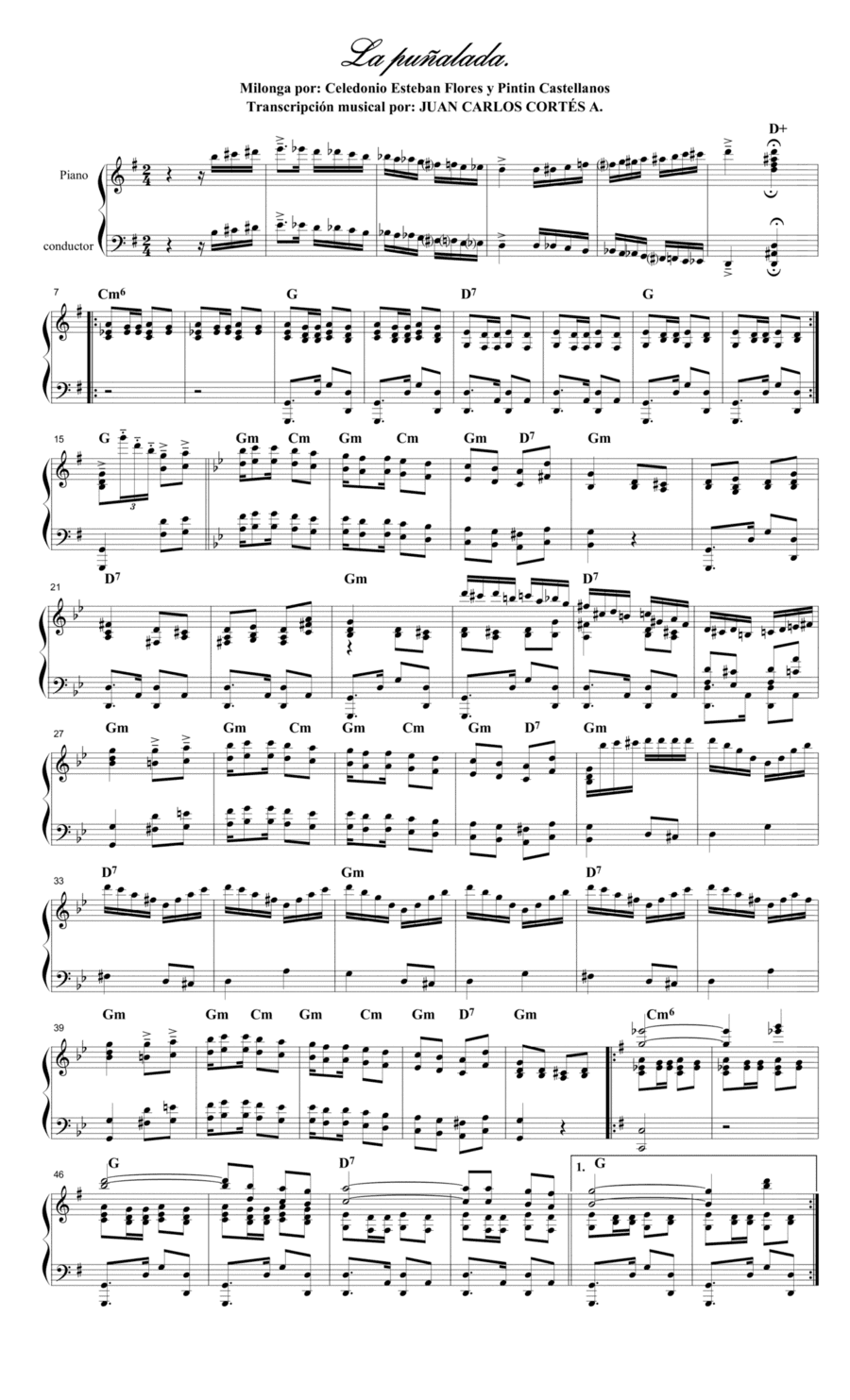 La puñalada. Milonga por: Celedonio Esteban Flores y Horacio Antonio (Pintín) Castellanos Alves (arr. Juan Carlos Cortés A.)