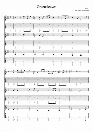 Greensleeves (easy arrangement for guitar trio) (arr. Jussi Kontinen)
