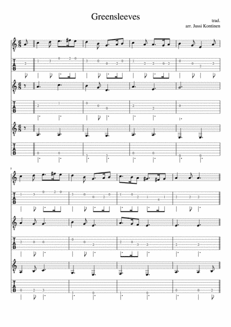 Greensleeves (easy arrangement for guitar trio) (arr. Jussi Kontinen)