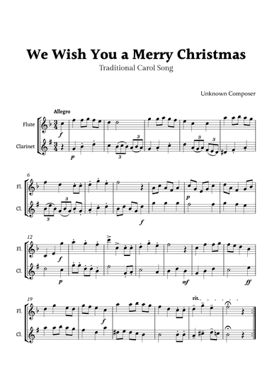 We Wish you a Merry Christmas for Flute and Clarinet (arr. Rika K.)