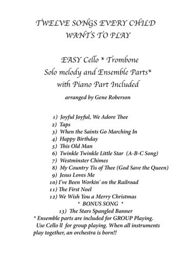 Twelve Easy Songs for Children Cello or Trombone Other C Bass instruments (arr. Gene Roberson)