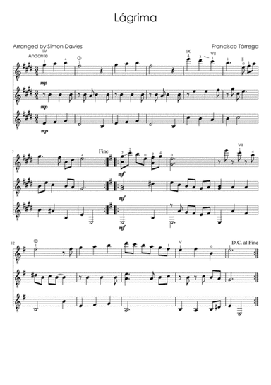 Làgrima - Francisco Tarrega (for guitar ensemble) (arr. Simon Davies)