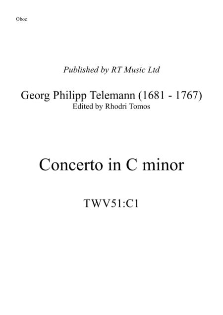 Telemann TWV51:C1 Concerto in C minor. Solo sheet music trumpets oboe. (arr. Rhodri Tomos)