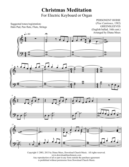 Christmas Meditation (for electric keyboard or organ) (arr. Diana Meux)