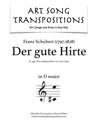 SCHUBERT: Der gute Hirte, D. 449 (transposed to D major) (arr. ArtSongTranspositions.com)