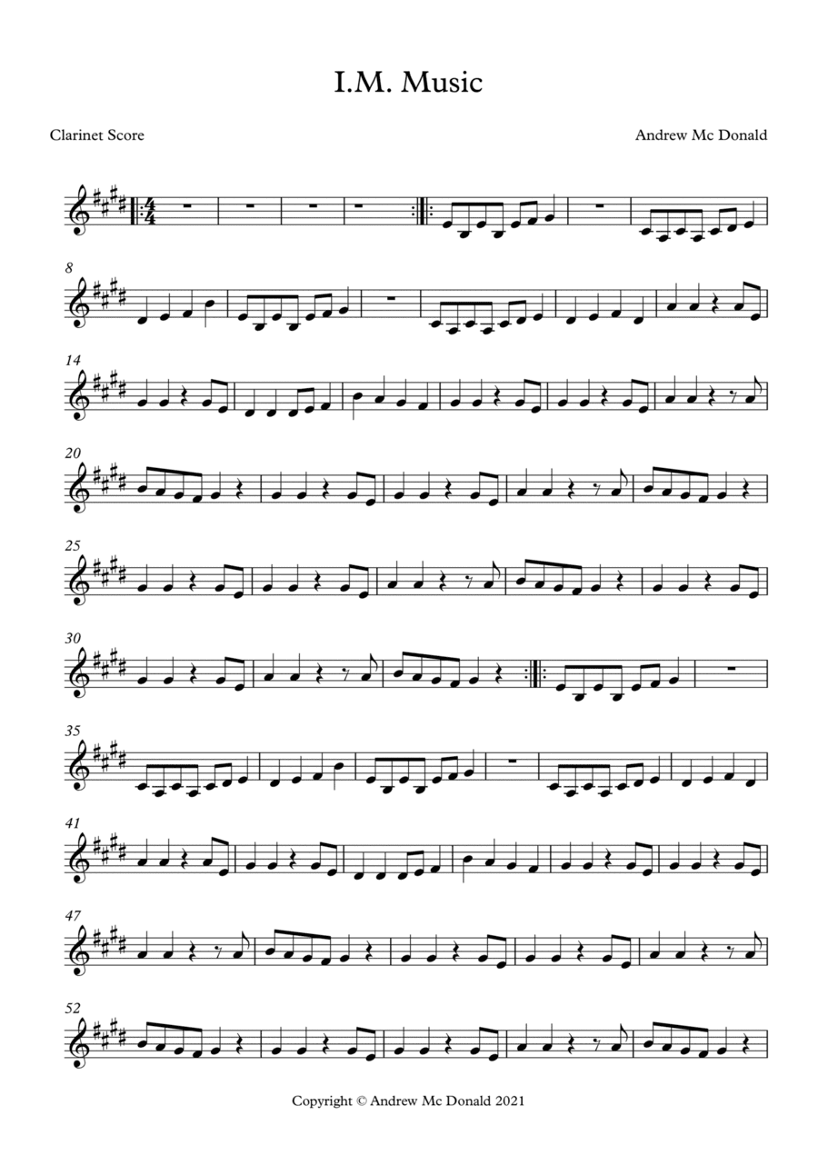 I.M. Music Bb Clarinet Score