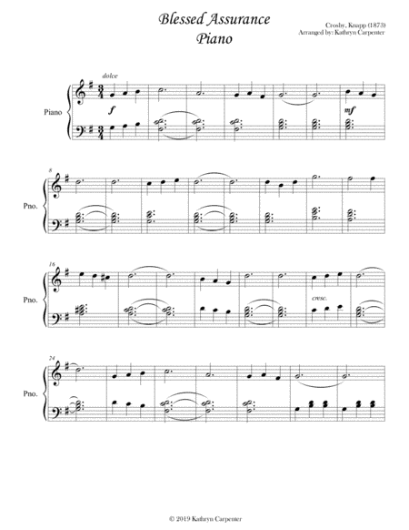 Blessed Assurance (Intermediate Piano) (arr. Kathryn Carpenter)