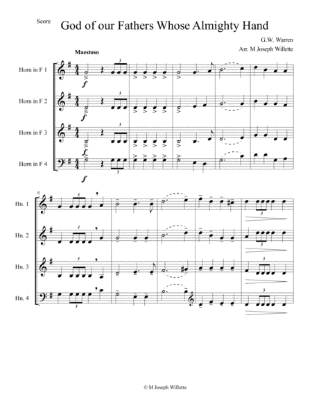 God of Our Fathers Whose Almighty Hand - Horn Quartet (arr. M Joseph Willette)