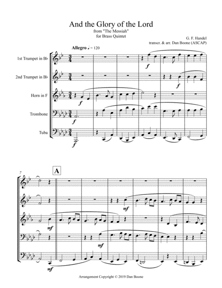 And the Glory of the Lord (excerpt) for Brass Quintet (arr. Dan Boone (ASCAP))