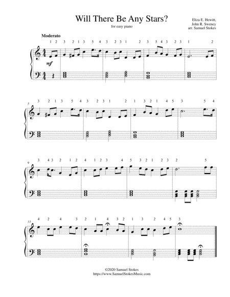 Will There Be Any Stars? - for easy piano (arr. Samuel Stokes)