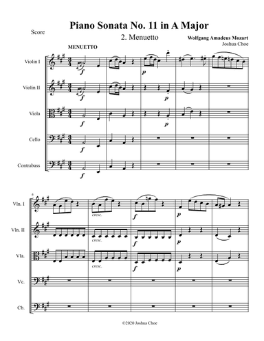Piano Sonata No. 11, Movement 2 (arr. Joshua Choe)