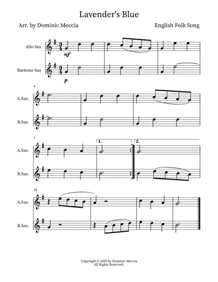Lavender's Blue- Alto Sax and Bari Sax Duet (arr. Dominic Meccia)